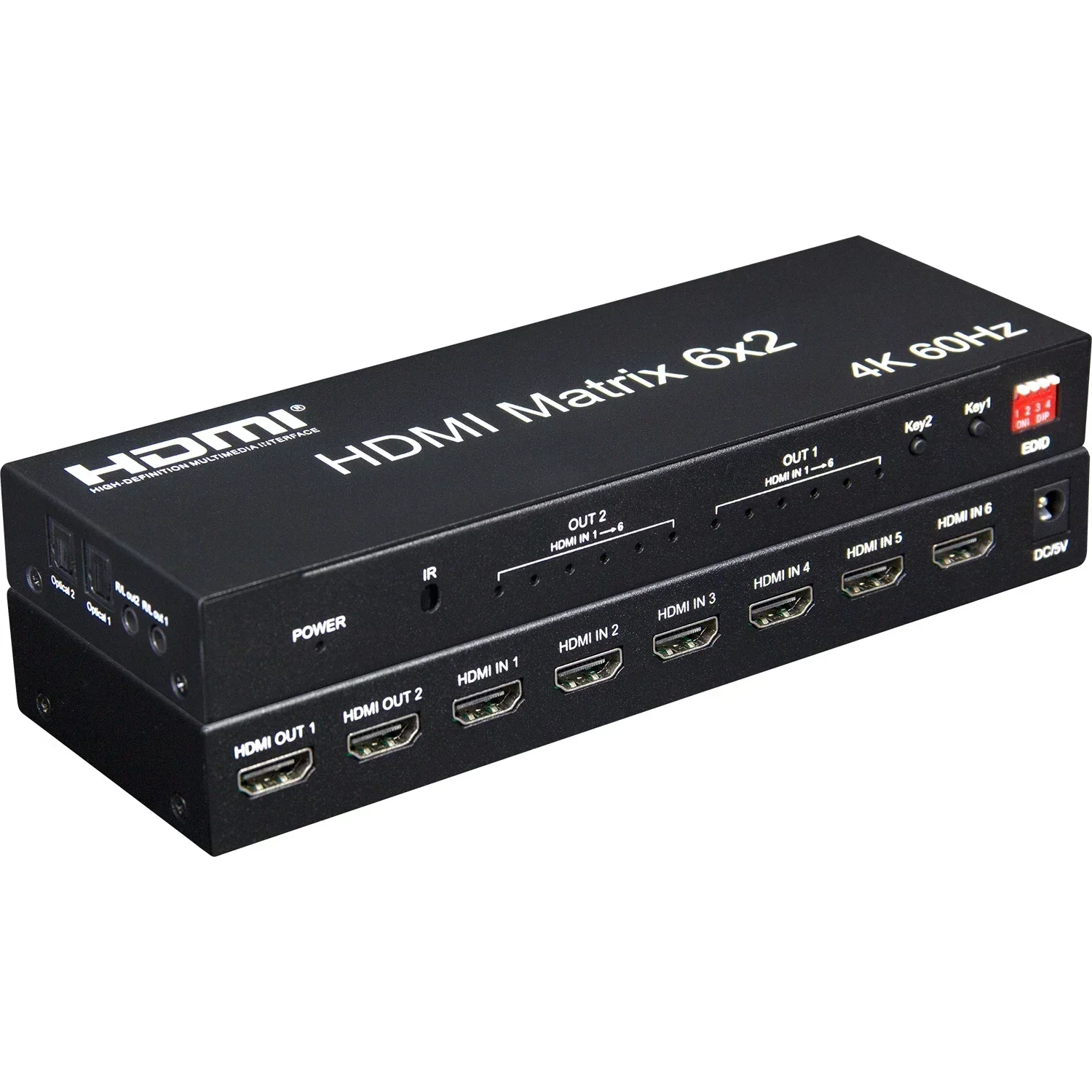 4K 60 Hz HDMI Matrix 4x2 mit Audio HDMI2.0 6X2 Matrix Switch 4 in 2 Out Video Splitter für PS4 DVD Laptop PC zu TV Dual Monitor