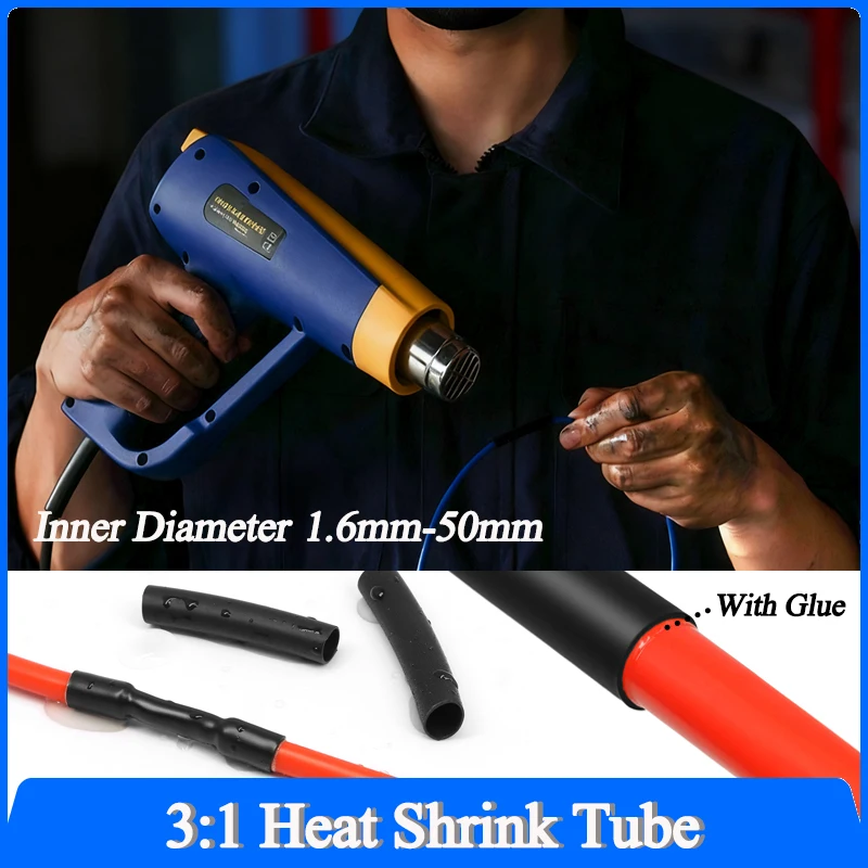 1m 3:1 Heat Shrink Tube With Double Wall Glue Tube Diameter 1.6/2.4/3.2/4.8/6.4/7.9/9.5/12.7/15.4/19.1/25.4/30/39/50mm 9 Colors