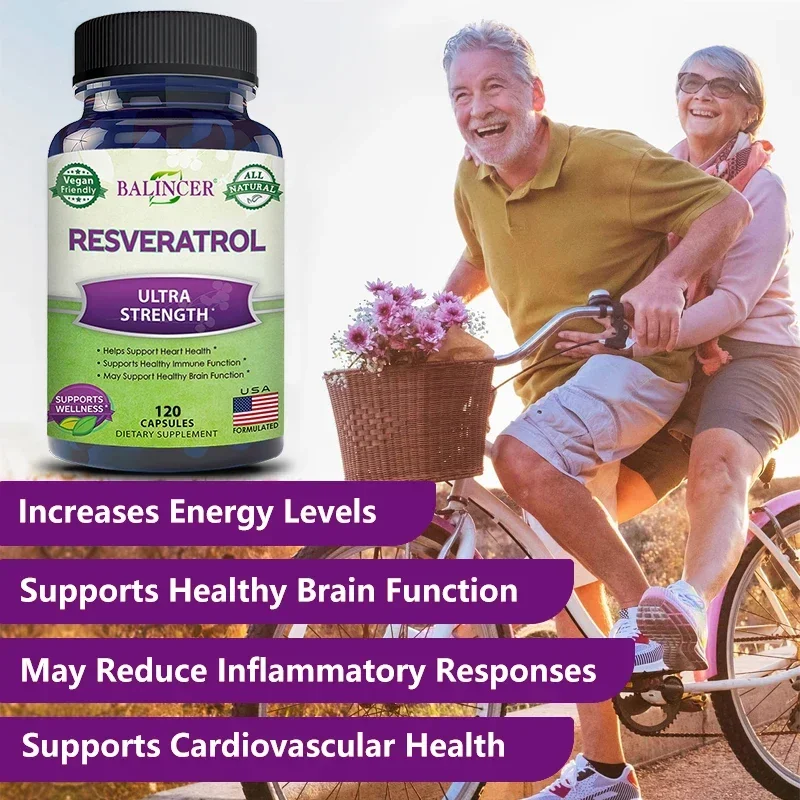 Resveratrol Capsule Supplement, Supports Healthy Heart, Immunity, Brain, Skin, Antioxidant, Promotes Overall Health