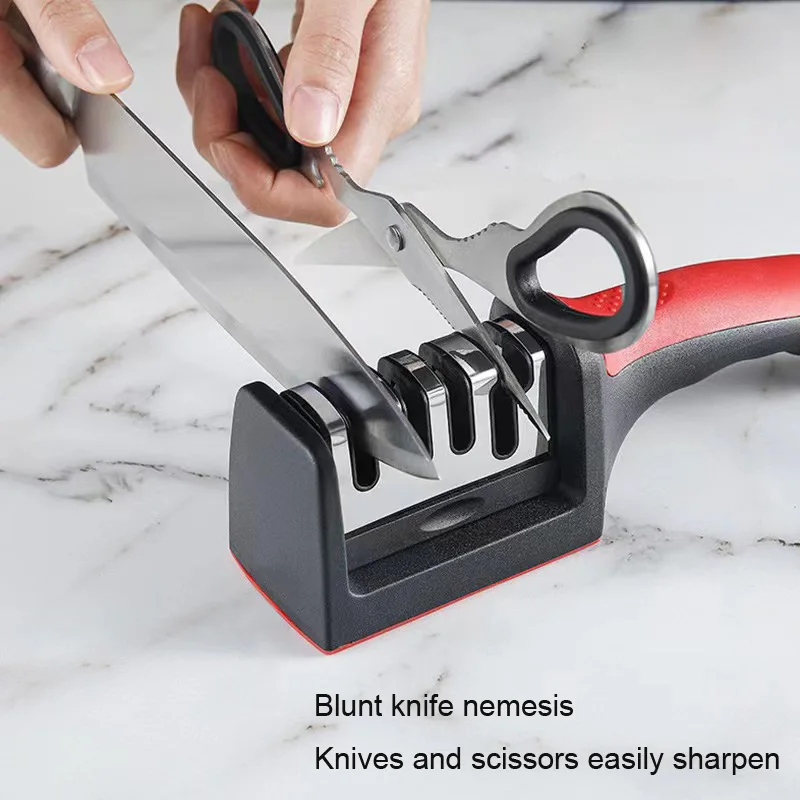 3/4 Section Quick Knife Sharpener Multi-functional Hand-held Whetstone Non-slip Knife Sharpener Kitchen Gadgets