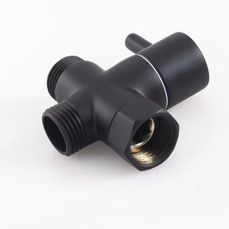 G1/2 Black Water Divider One-in-two-out Three-Way Shower Faucet Valve Adapter Hot Cold Water Switch