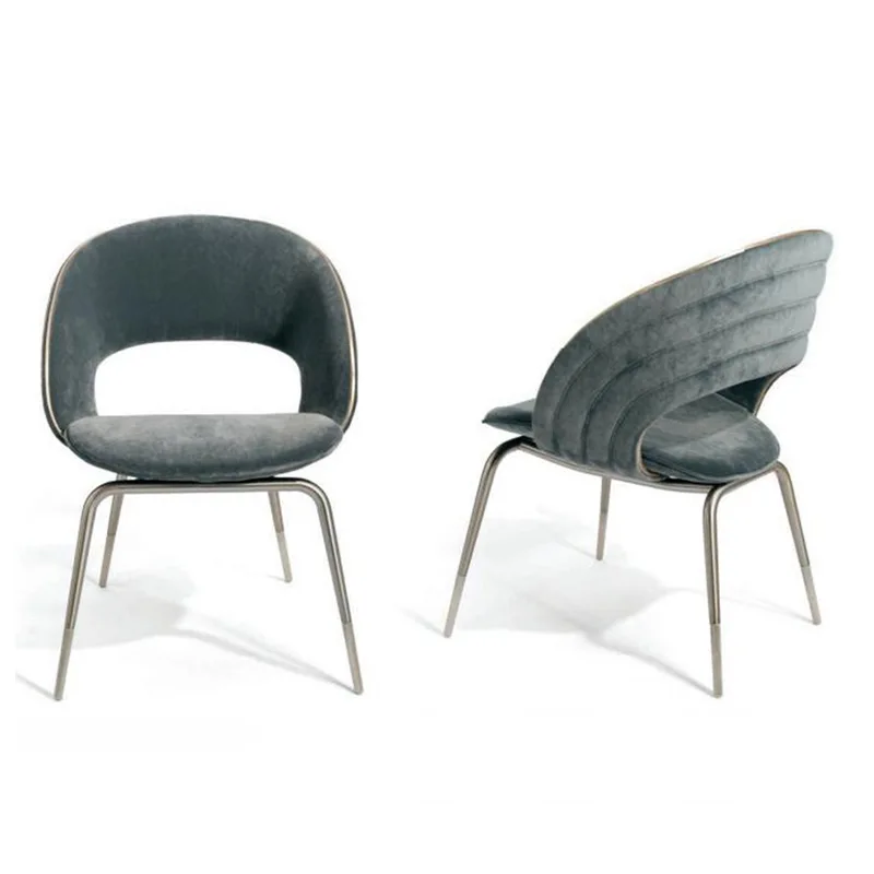 

Italian fabric backrest hollow dining chair, light luxury stainless steel foot designer chair