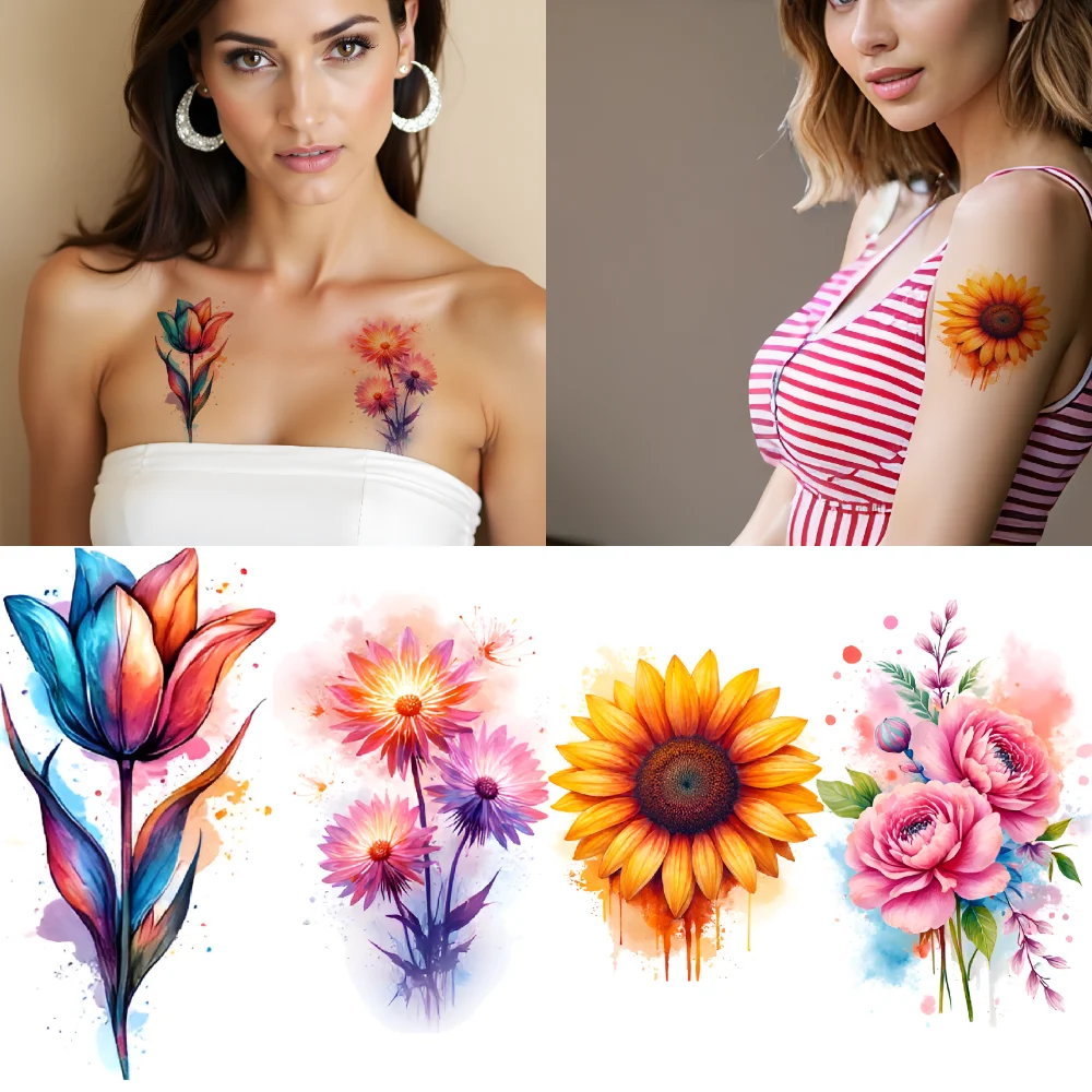 

12pcs Temporary Tattoo Floral Tattoos Temporary Tattoo Stickers Botanical Tattoos Watercolor Tattoos Watercolor For Girls