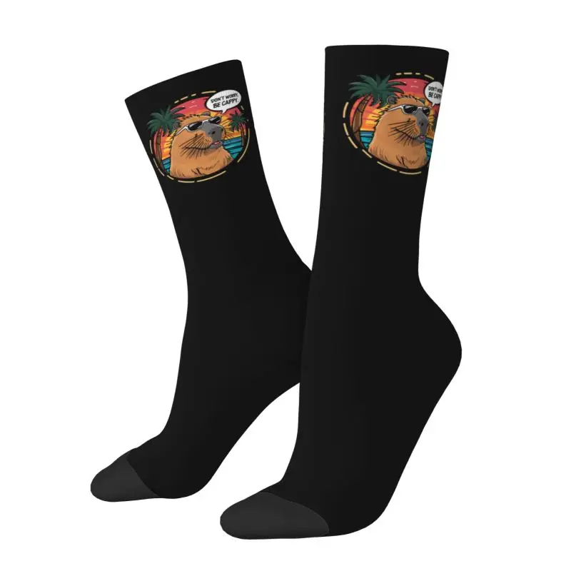 

Custom Kawaii Printed Don't Worry Be Cappy Capybara Socks for Women Men Stretchy Summer Autumn Winter Crew Socks
