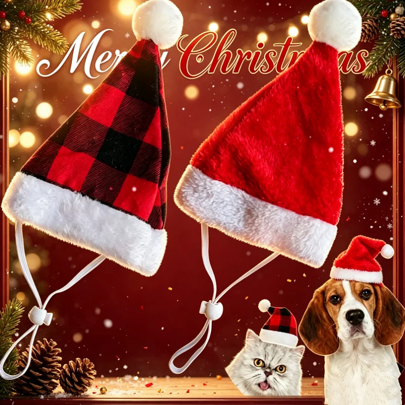 Red Plush Dog Christmas Santa Hat Soft Pet Cap Holiday Party Costume Accessory Cute Photo Decoration for Cats And Small Dogs