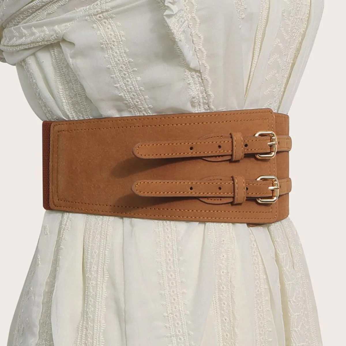 حزام مخملي مرن واسع للسيدات، حزام خصر على الطراز الغربي العتيق للمعاطف، حزام من جلد الغزال للنساء #5