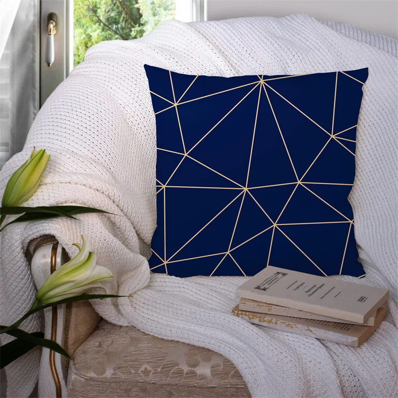 Modern Simple Blue Geometric Marble Pillow Cover Home Sofa Decorative Pillowcase Bedroom Cushion Cover Decorations