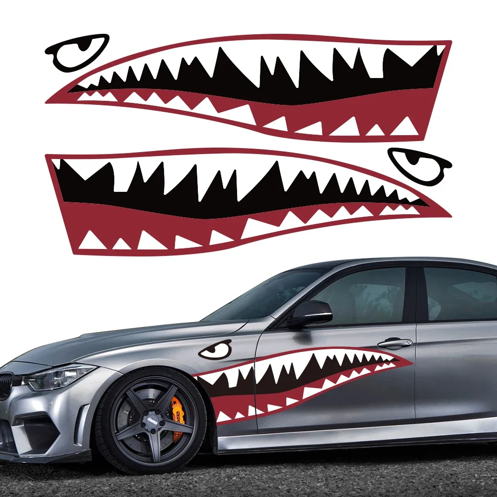 

2Pcs Creative Shark Mouth Car Stickers Funny Applique Vehicle Side Body Graphics Vinyl Decals Waterproof Auto Decor Accessories
