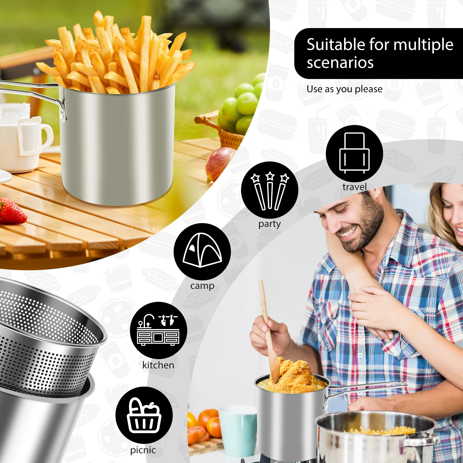 Stainless Steel Mini Fryer Pot Set Heat Resistant Deep Fryer Set With Detachable Handle Dishwasher Safe Uncoated Oil Filter Pot