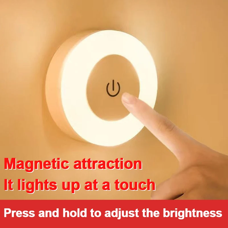 مصغرة LED اللمس الاستشعار أضواء ليلية USB قابلة للشحن المطبخ غرفة نوم قاعدة مغناطيسية الجدار ضوء جولة المحمولة يعتم مصباح الليل