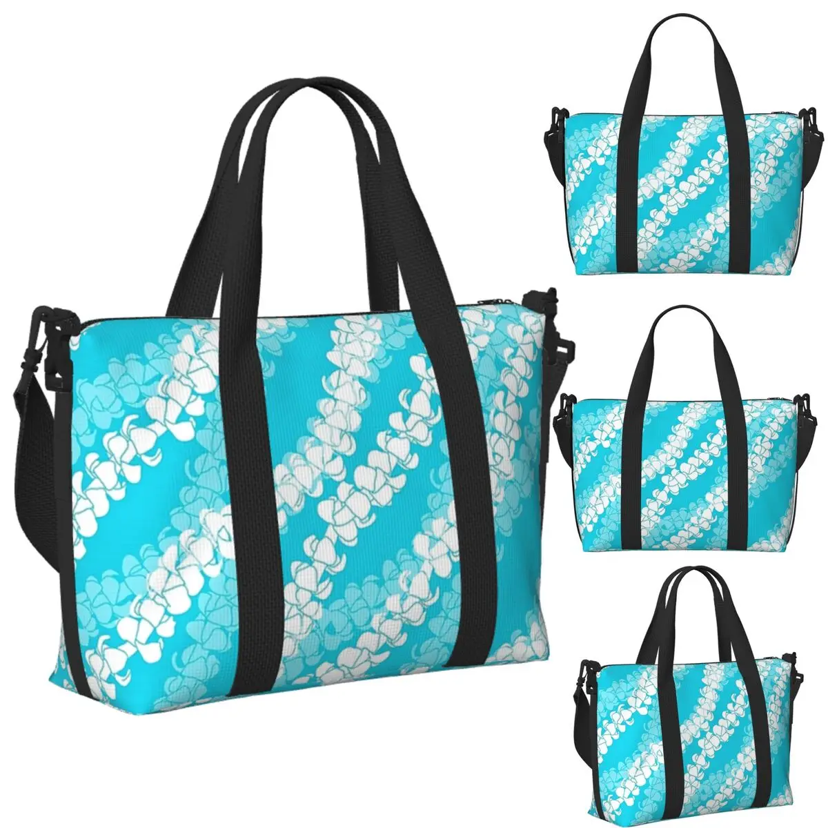 

Custom Puakenikeni Single Leis On Turquoise Beach Travel Bag Large Capacity Tote Bags for Gym Women Shopping Duffle Shoulder Bag