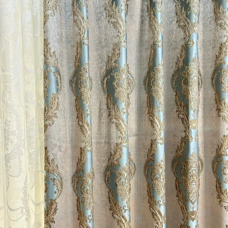 Gold Thread Jacquard Thickened Blackout Curtains for Living Room Bedroom French Window Balcony and Bay Window Customization