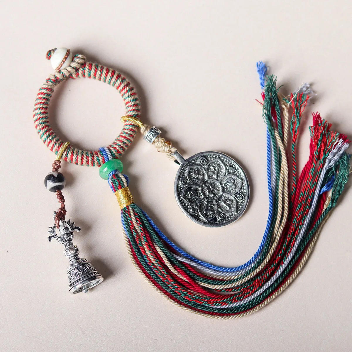 Chinese Style Tibetan Nine Palaces Bagua Agarwood Pendant Good Luck Blessing Amulet Handwoven Tassel Keychain Car Bag Hanger For