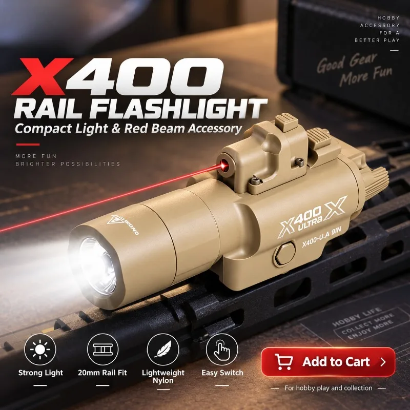Nylon X400 Bright Flashlight, Under Mount Design, 20mm Universal Rail Game Prop Accessory