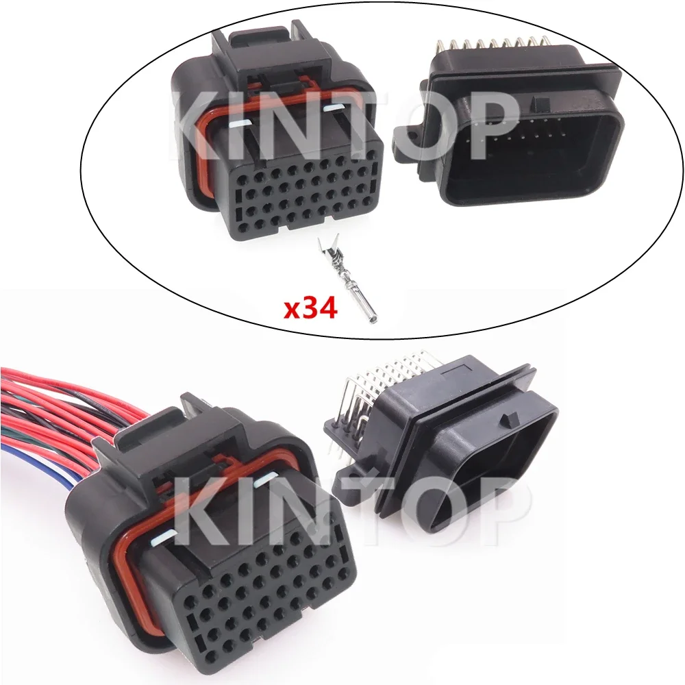 1 juego de 34 pines 6437288 -2 Cables de coche de montaje de CA, conector PCB, enchufe impermeable de acoplamiento macho hembra para automóvil 4- 1437290 -1