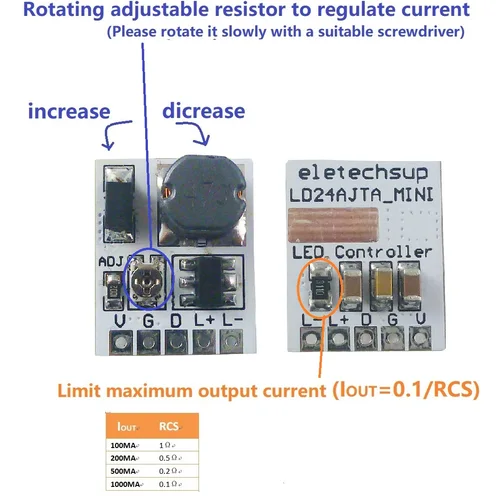 Control de atenuación LED DC 12V 24V 0-910MA módulo de controlador LED PWM ajustable de corriente constante placa LD24AJTA_MINI para Arduino ESP32
