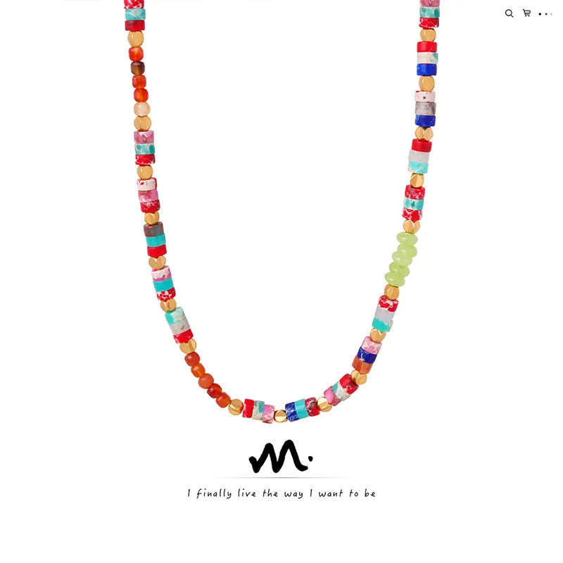 

【Mirrordust】Богемный дофамин Ретро красочные бусины из натурального камня счеты ручной работы ожерелье из бисера ювелирные изделия для женщин