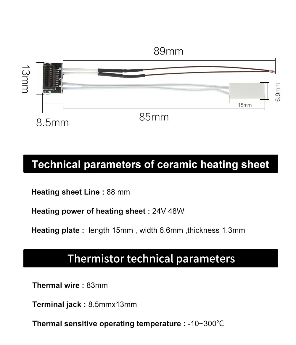 For Bambu Lab X1/X1C P1P/P1S A1 mini Thermistor & Ceramic Heating Plate For 3D Printer Hotend Heater Cartridge 24V 48W NTC 100K