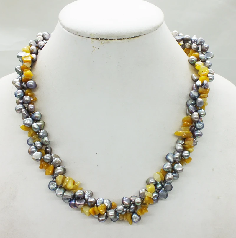 Semi-precious Stones, Combined Beautiful Necklace Baroque Freshwater Pearls and Indian Free Shipping, 3 Shares. Gray 19