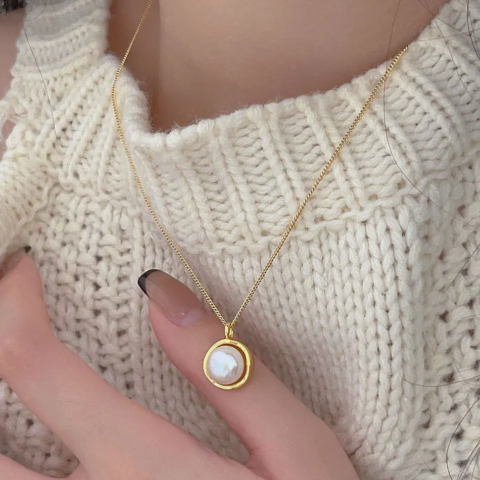 INS 925 Sterling Silver Freshwater Pearl Pendant Necklace Jewelry Gifts for Mom C-B1226