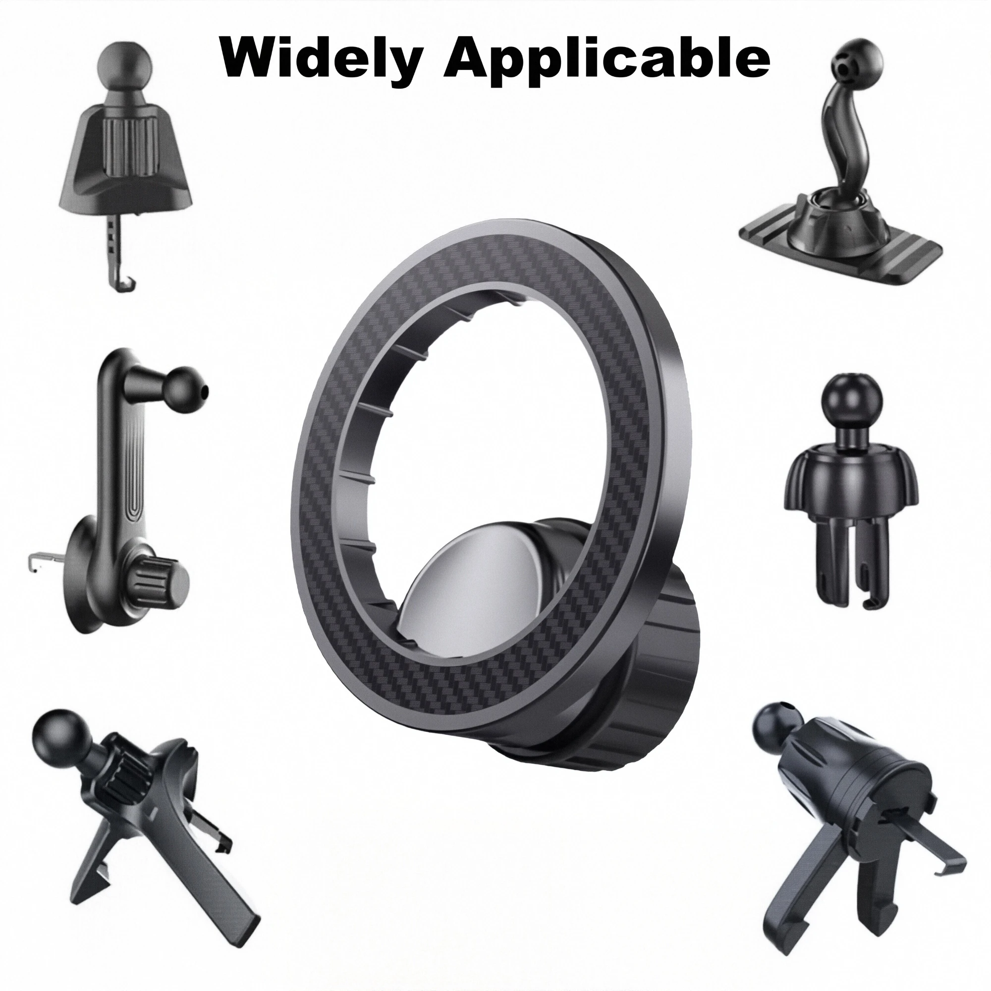 Suporte Magnético para Telefone com Anel 360 °   Suporte Ajustável - Cabeça Esférica de 17mm Compatível com iPhone 17-12 para Ventilação de Carro, Pai