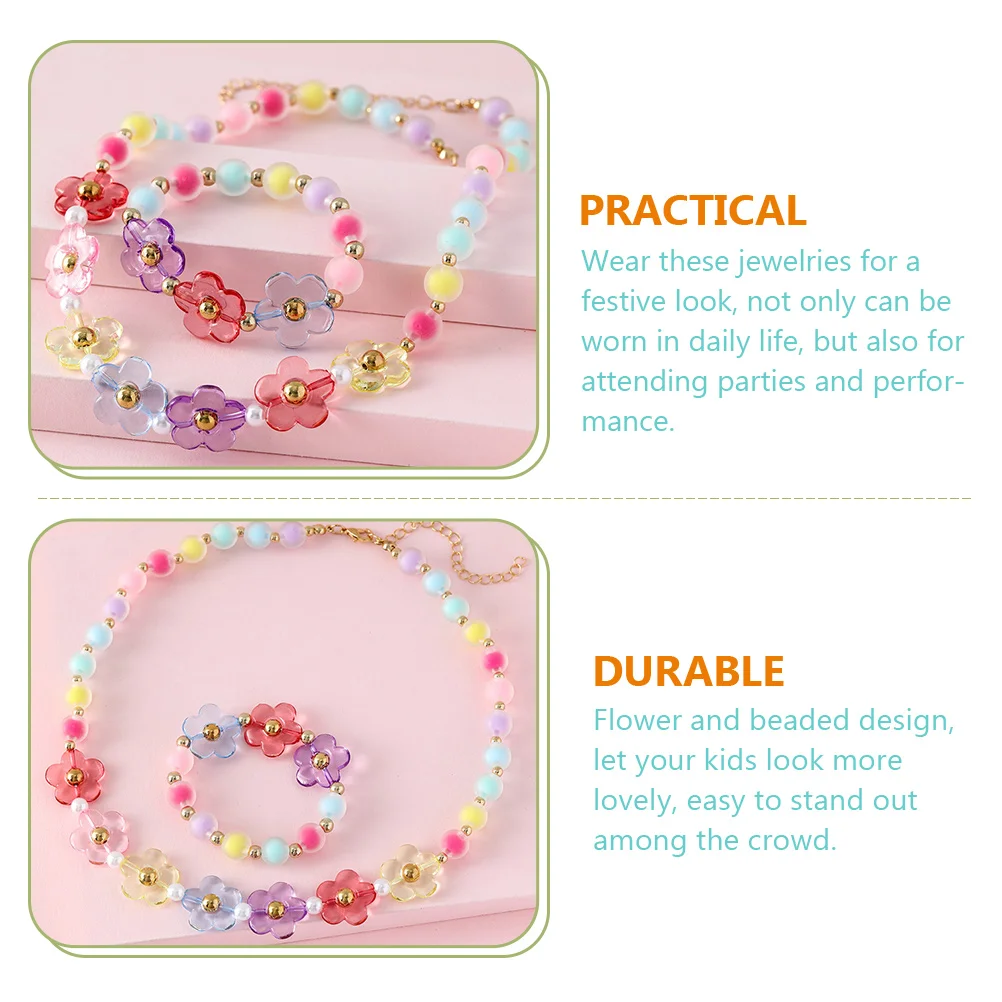 Children's Beaded Necklace for Kids Girl Girls Flower Bracelet Jewelries Pearl Little