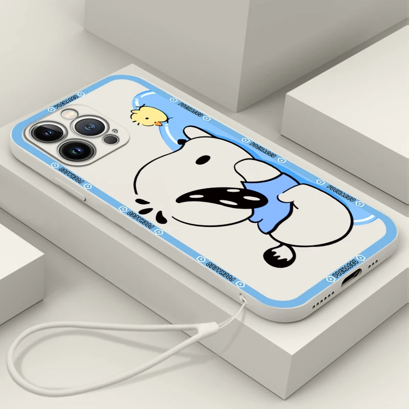 

Pochacco Dog Cartoon For Apple iPhone 14 13 12 Mini 11 Pro XS MAX XR X 8 7 6S SE Plus Silicone Liquid Rope Phone Case Coque Capa