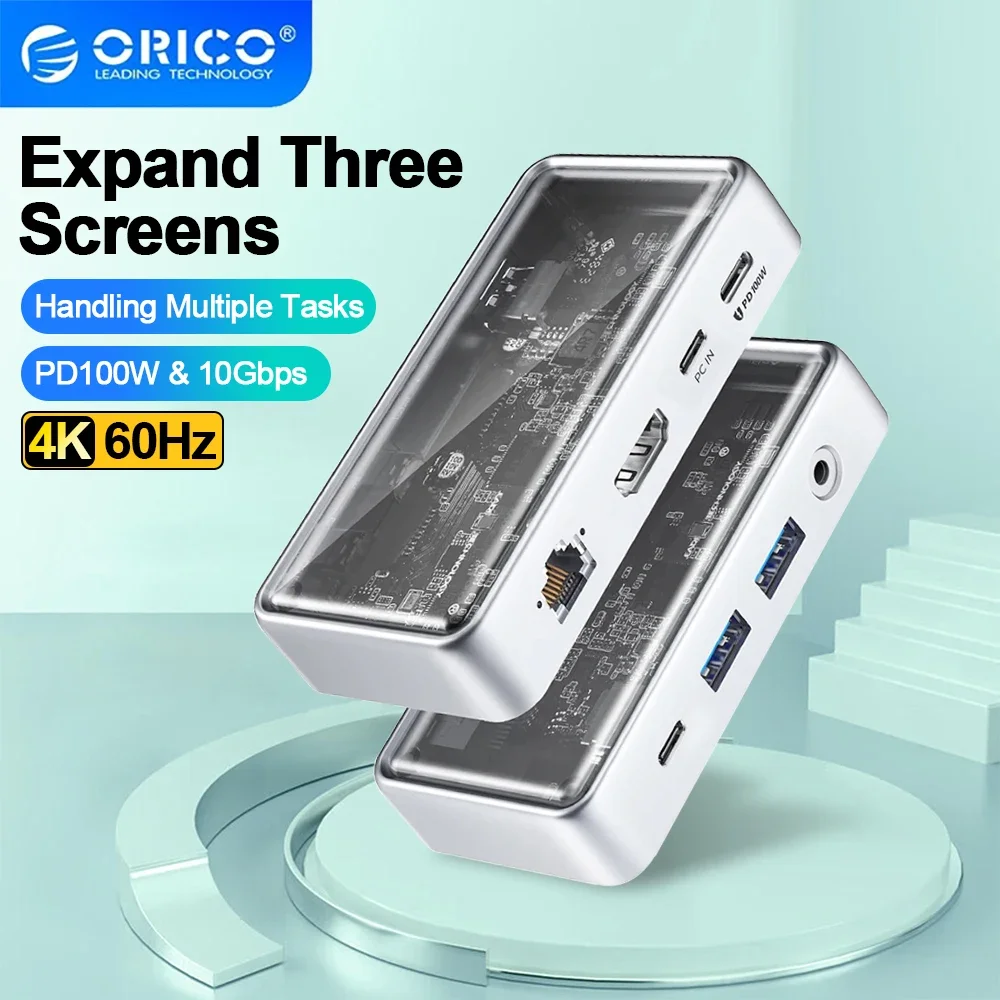 ORICO USB HUB Metallic USB C 10Gbps Docking Station 4K60Hz HDMI-compatible USB 3.0 Adapter RJ45 for Macbook Laptop Accessories