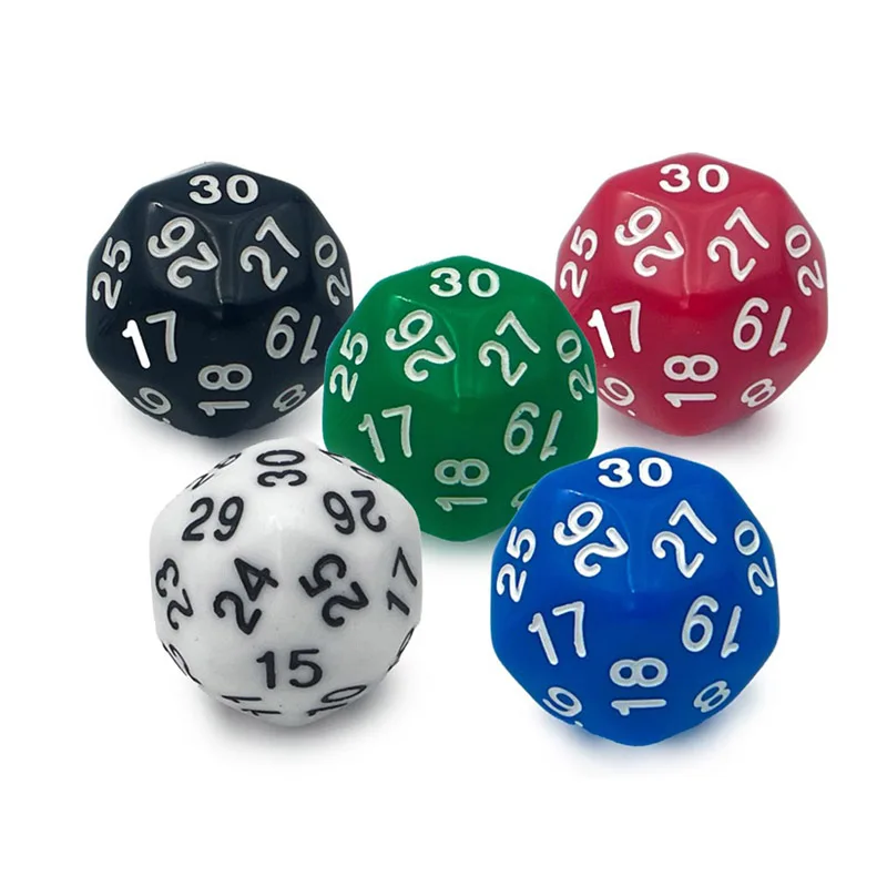 5PCS Polyhedral Dice D30 30Sided Acrylic Dices Educational Toys Math Learning Resources Club Party Family Board Game Props