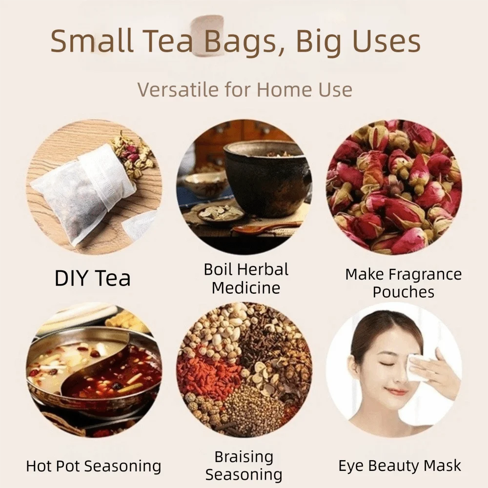 100 pieces/set Natural Filter Paper Tea Bag Multi Functional Household Drawstring Teabags Empty Paper Infuser Sachets