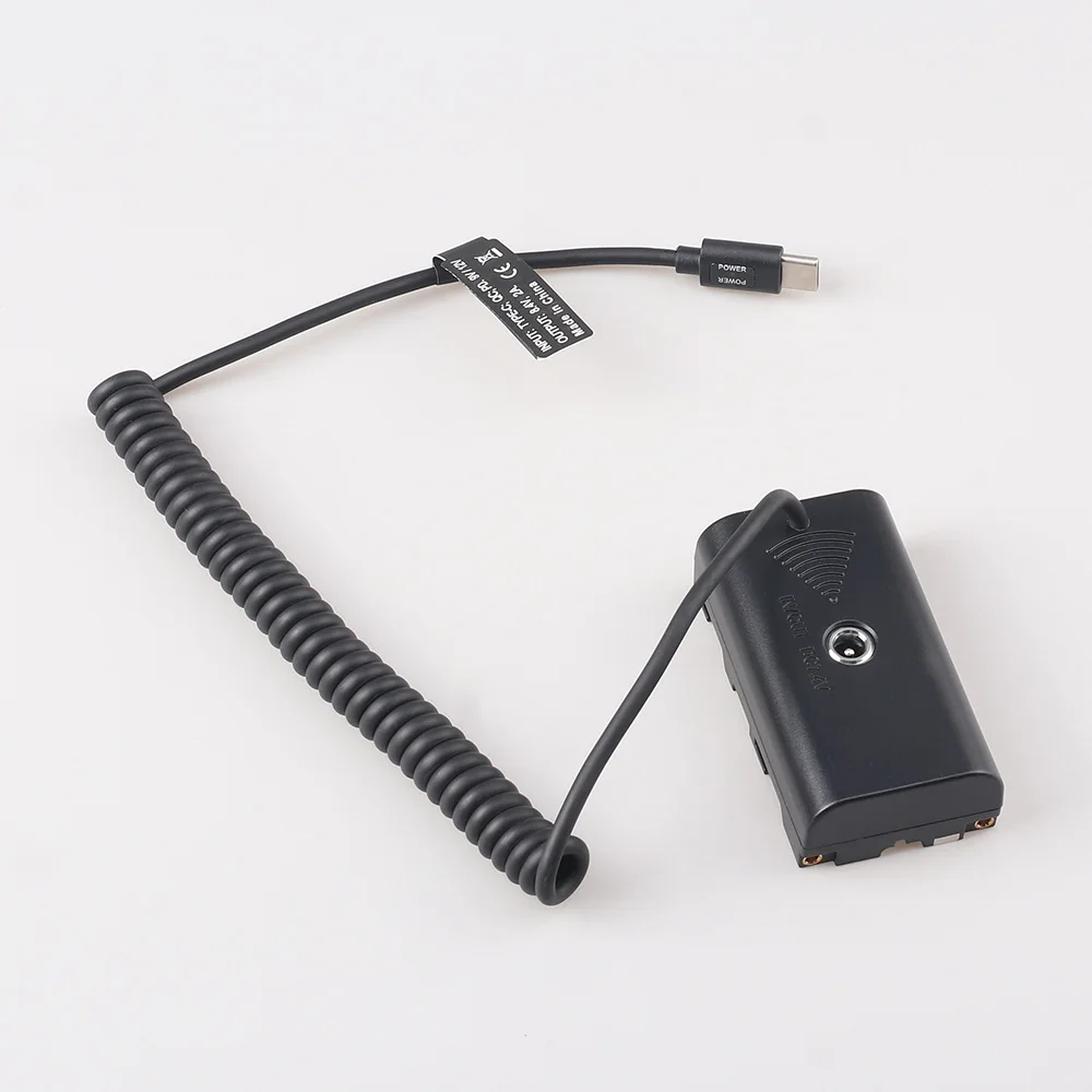 بطارية الدمية NP-F550 بطارية افتراضية + كابل سلك زنبركي من النوع C 9 فولت/3 أمبير 8.4 فولت/3 أمبير 22AWG، OD3. ملحقات التصوير الفوتوغرافي مقاس 5 مم