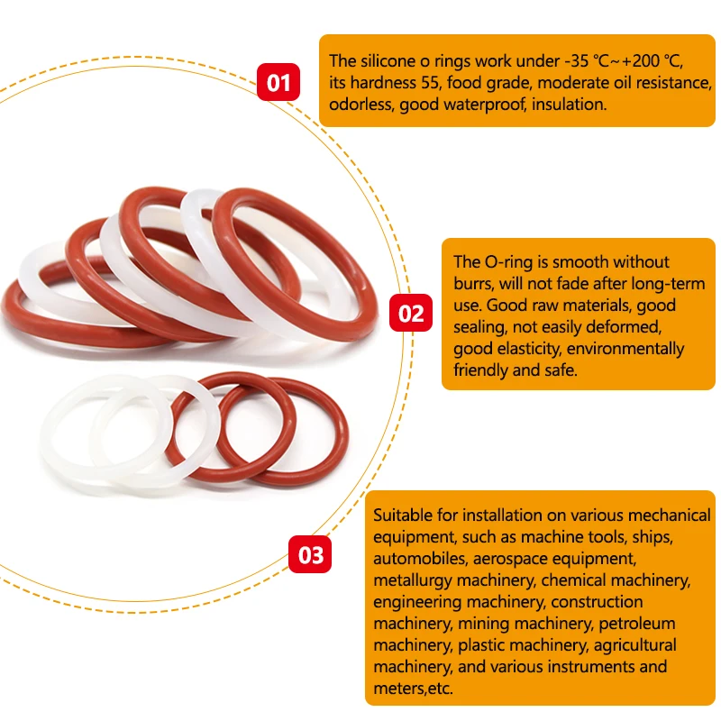 CS 2mm Red White VMQ Silicone O Ring Gasket OD 5mm ~ 100mm Sealing Faucet Repair Rubber Waterproof Insulated Washer Gaskets