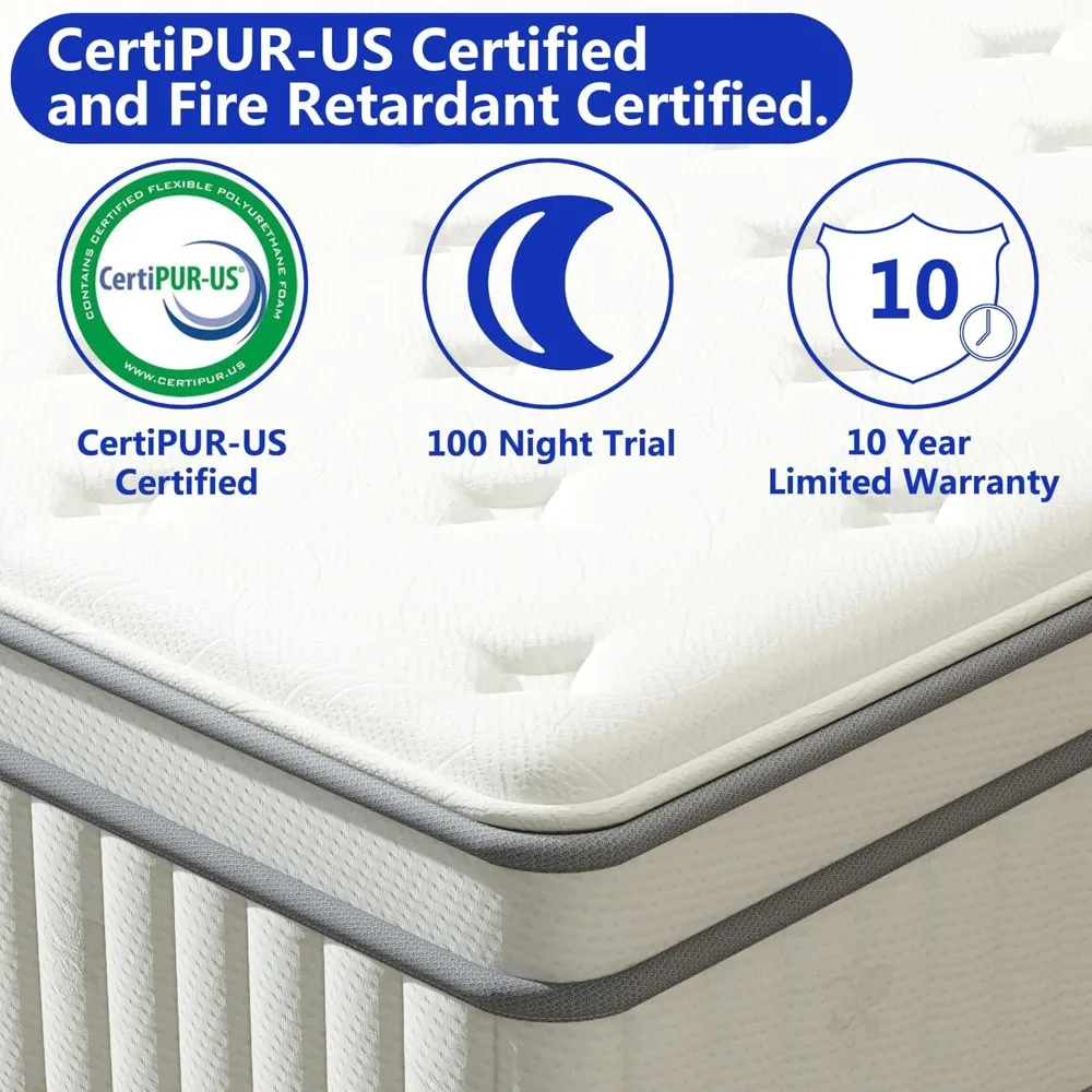 12インチクイーンサイズマットレス、優れたハイブリッドマットレス（箱入り）、ジェルメモリーフォームクイーンベッドマットレス（ポケットコイル入り）