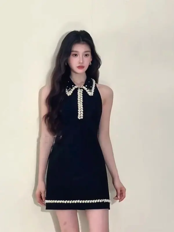 

Summer Dress for Women High-end Advanced Elegant Style Temperature Niche Chic Simple Black Sleeveless Waist-hugging Dress