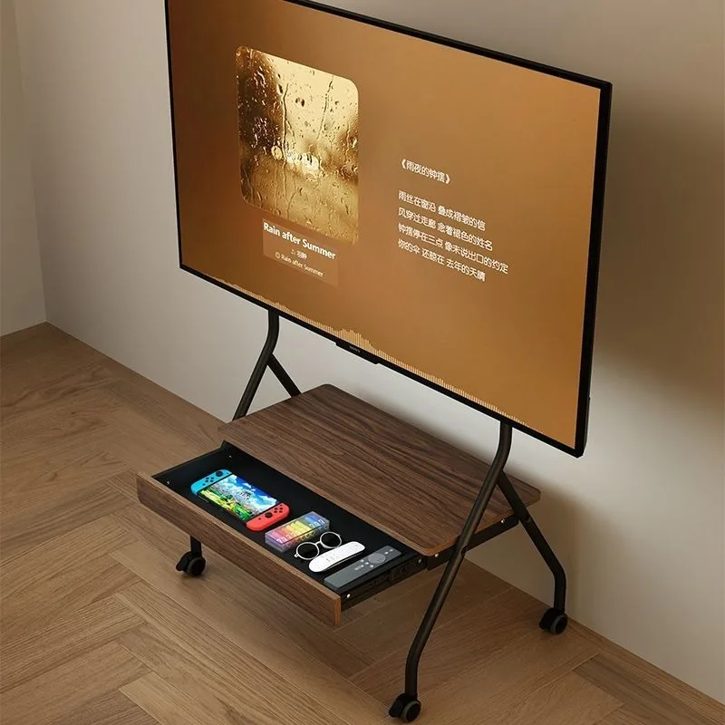 Mobile TV Stand Heavy Duty Carbon Steel Adjustable Height Storage Shelf Modern Minimalist for Living Room Game Room Small Spaces