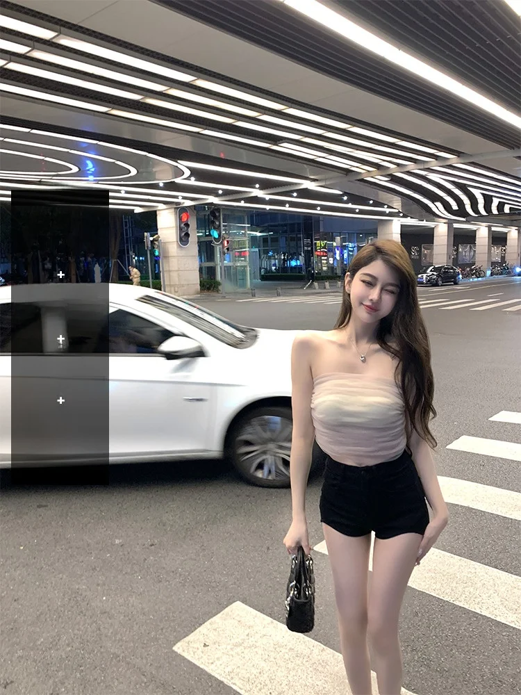 

Sexy One-oulder Tube Top Women's Thin Strapl Design ort Inner Wear ow Clavicle Nylon Fabric Slim Fit for Young Women