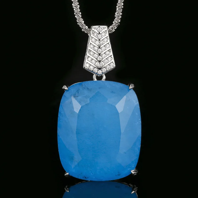 

Gorgeous Cushion Cut Sky Blue Jewelry Adjustable Ring Pendant Necklace Drop Earrings CZ Accents Elegant Bridal Party Gift Women