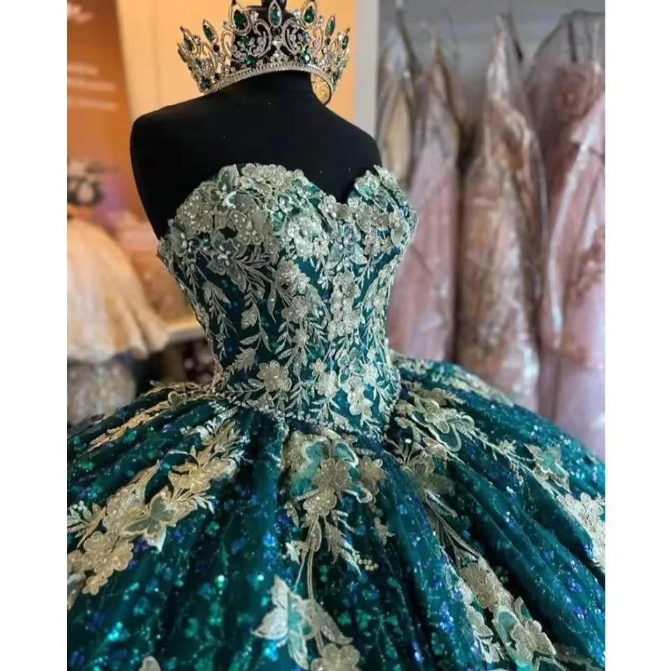 Sarcelle Charro Quinceanera robes robe de bal chérie Appliques dentelle mexicaine douce 16 robes 15 Anos personnalisé