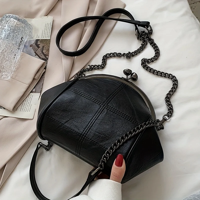 Large Capacity Retro Solid Color Crossbody Bag, Fashion and Versatile Chain Shoulder Coin Purse, Women's Commuting Party Bags