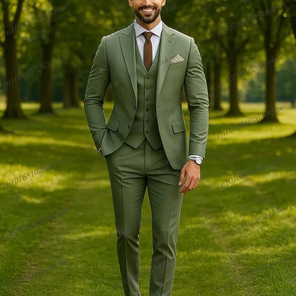 

Mint Green Men Suit Wedding Party Formal Groom Groomsman Prom Business Male Tuxedos 3 Piece Set Jacket Vest Pants