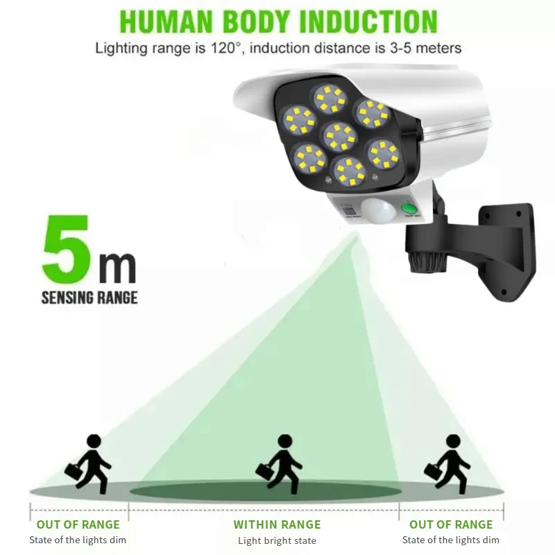 Imagem -04 - Led Segurança Dummy Câmera Solar Luz Sensor de Movimento sem Fio ao ar Livre Luz de Inundação Ip65 Impermeável Lâmpada Modo para Home Garden 77