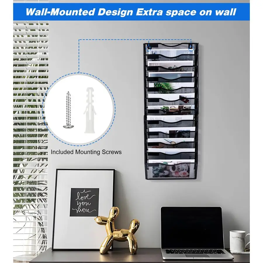 File Holder, 12 Pockets Hanging File Folder, Paper Organizer Storage, Document Rack, Mail Holder, Magazine Rack, Wall Organizer