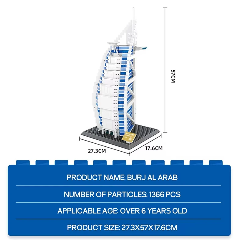 Kit de construction de repère de luxe de Dubaï, modèle d'hôtel arabe Burj Al 1306 pièces, cadeau exclusif pour les fans d'architecture adultes