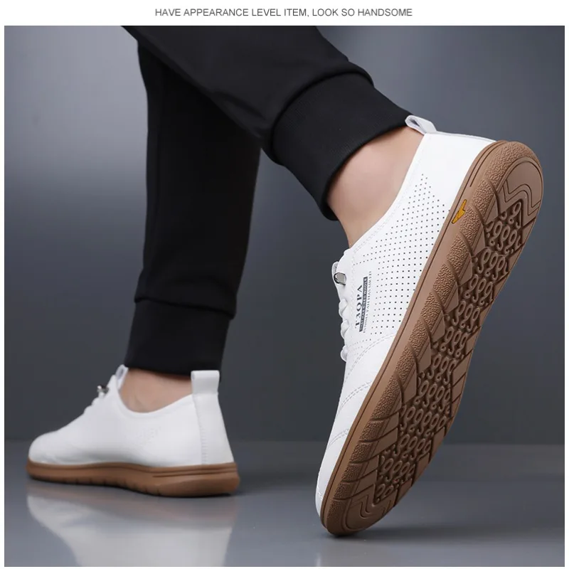 

Spring 2026 Men's Casual Leather Shoes Breathable Hollow Out Soft Bottom Anti-Slip Fashionable Flat Heel Round Toe Color
