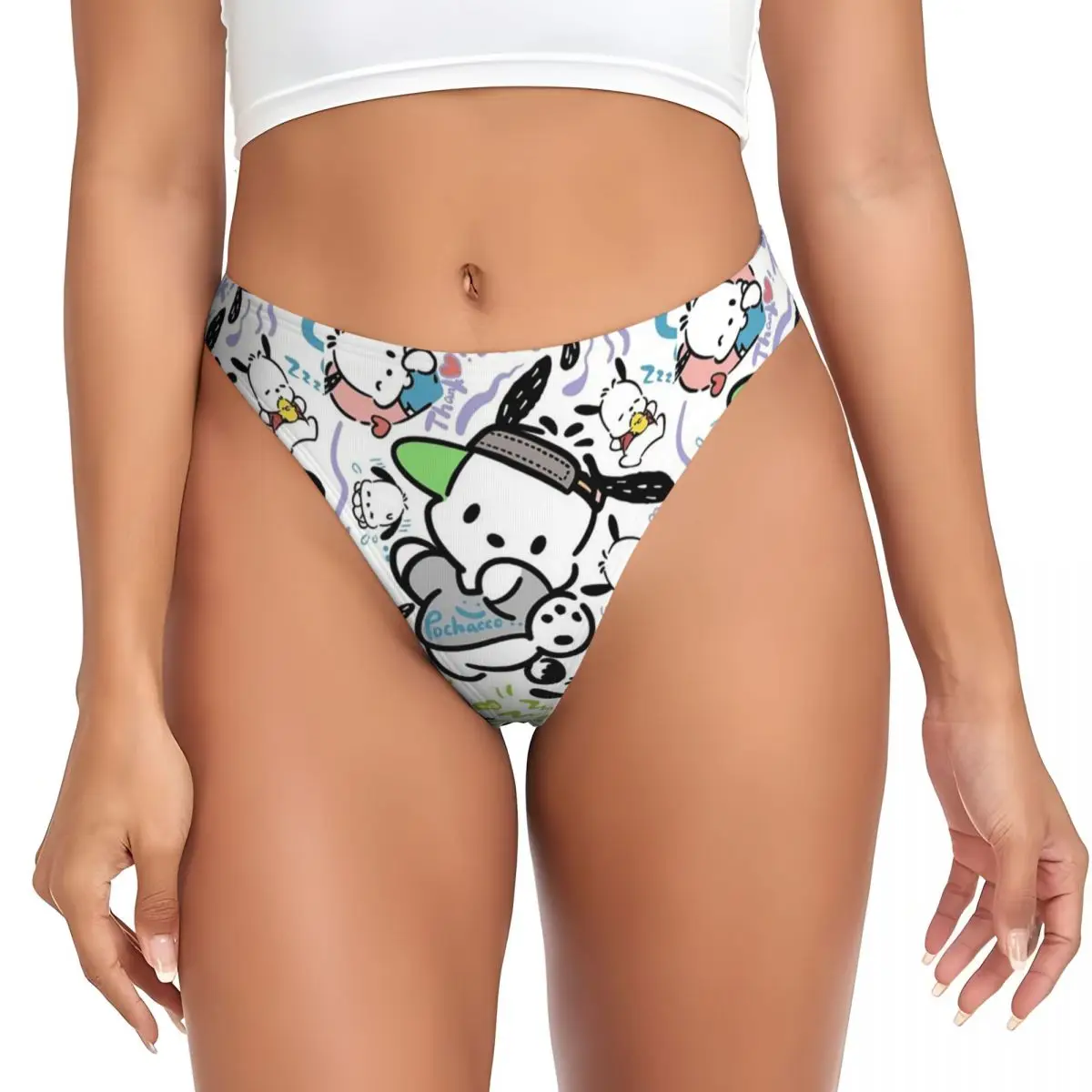 Pochacco das mulheres dos desenhos animados do cão G-String calcinha, feminino tangas macias, roupa interior personalizada