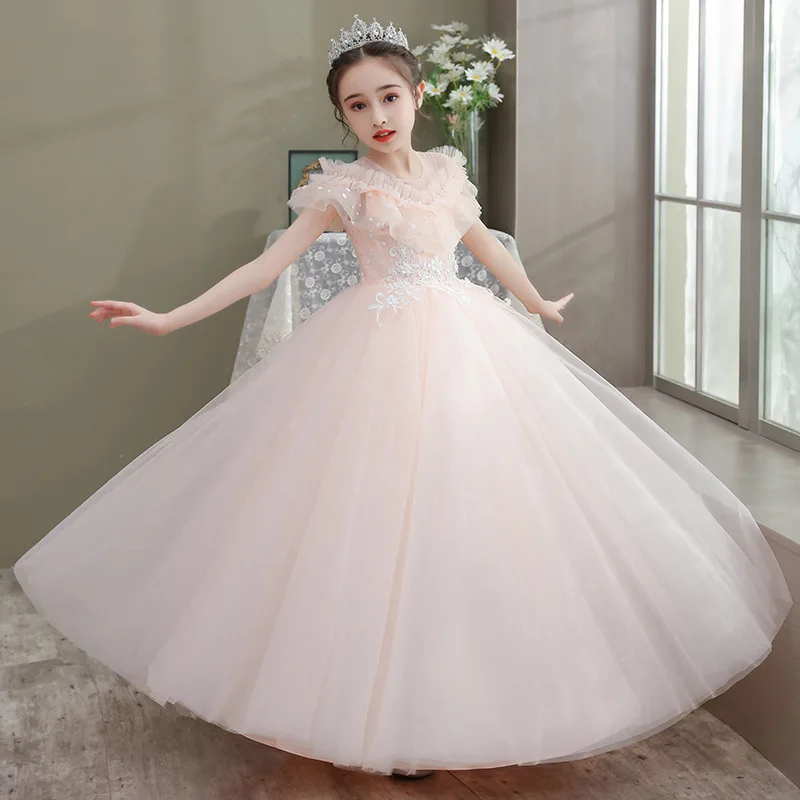 Fashion Girls Princess Dress For Birthday Party Piano Performance Elegant Costumes Wedding Banquet Flower Kids Tulle Dresses