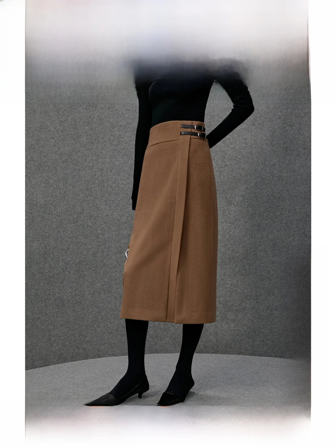 

Декоративная юбка ZhiZhi из шерстяного твида с кожаным ремешком, прямого кроя, средней длины, с высокой талией, для работы и свиданий