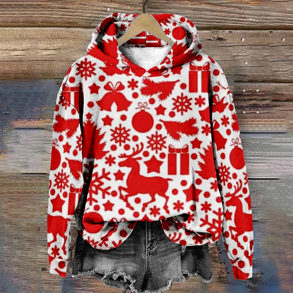 Christmas Hoodie for Women Christmas Wreath Fashion Harajuku Long Sleeve Sweatshirt Casual Party Wear