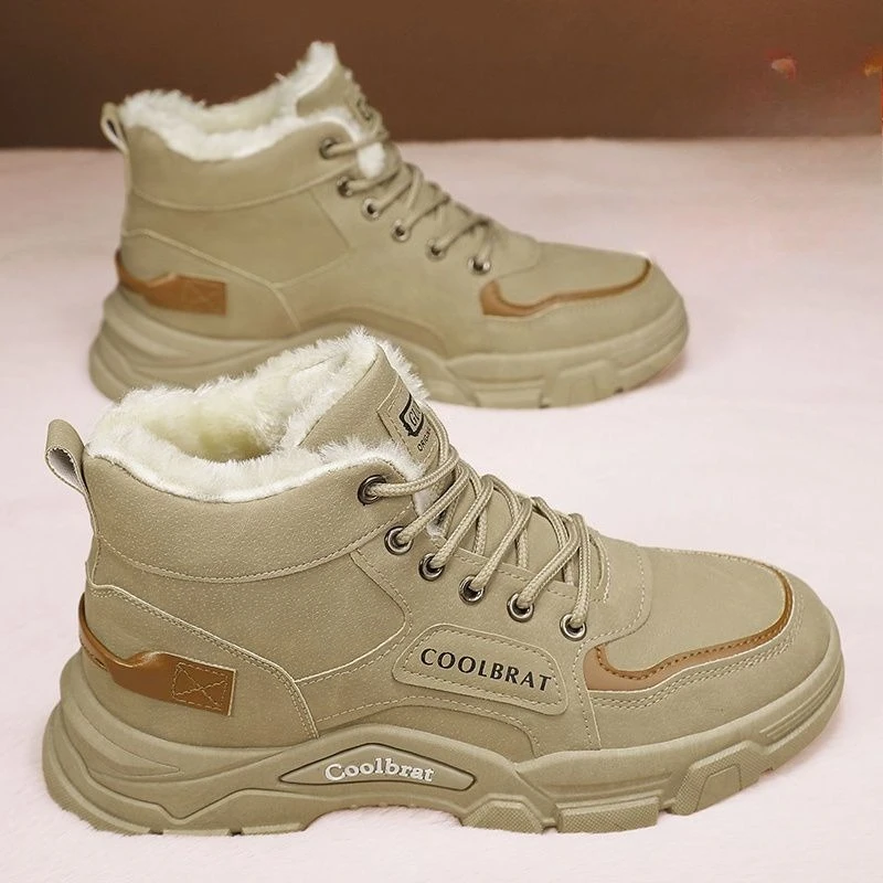 

2025 зимняя новая мужская высокая обувь для походов на открытом воздухе, стильная байкерская хлопковая теплая обувь на флисовой подкладке, защитные ботинки для строительных работ