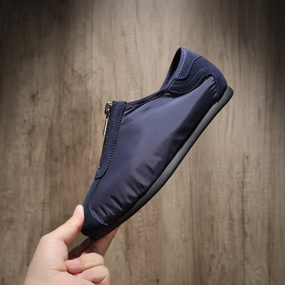 Trendy Men Training Shoes Front Zipper Sneakers Soft Flat Sole Minimalist Street‑style Lightweight Casual Shoes
